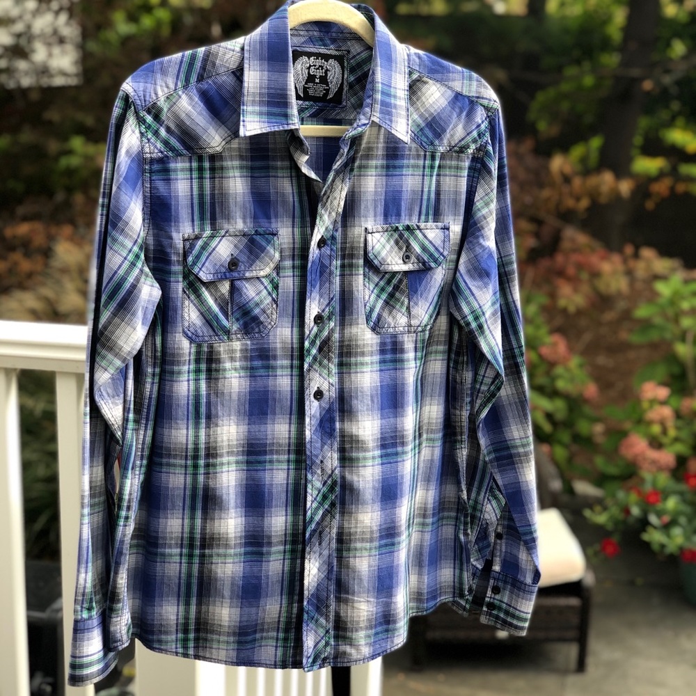 Eighty Eight Mens Blue Plaid Button Down - Picture 1 of 10